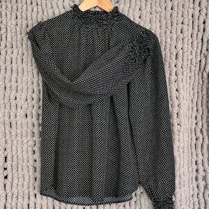 Vintage Inspired Pleione Black & White Polka Dot Ruffle Blouse Size Medium